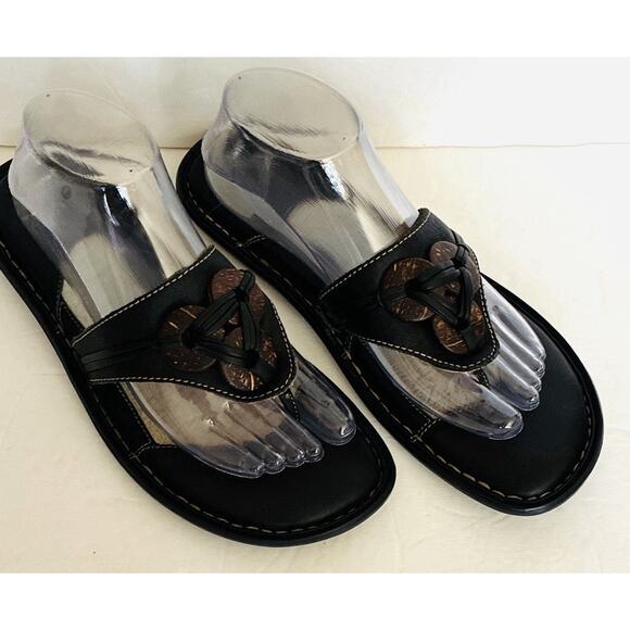 Born Wms Sz 10/42 Blk Brn Leather Thong, Flip Flop Comfort, Nonslip Footbed Sndl - Picture 2 of 6